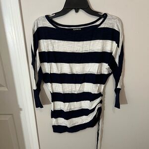 Express Navy and White Striped Ruched Women's Top